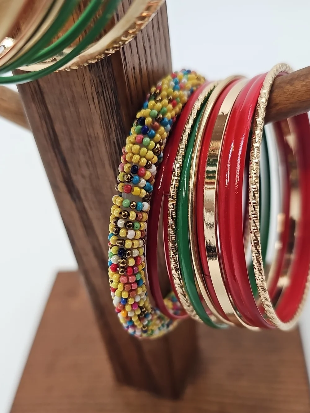 24 Colorful Bangles Bundle Red Green Faux Gold & Multicolored Bracelets